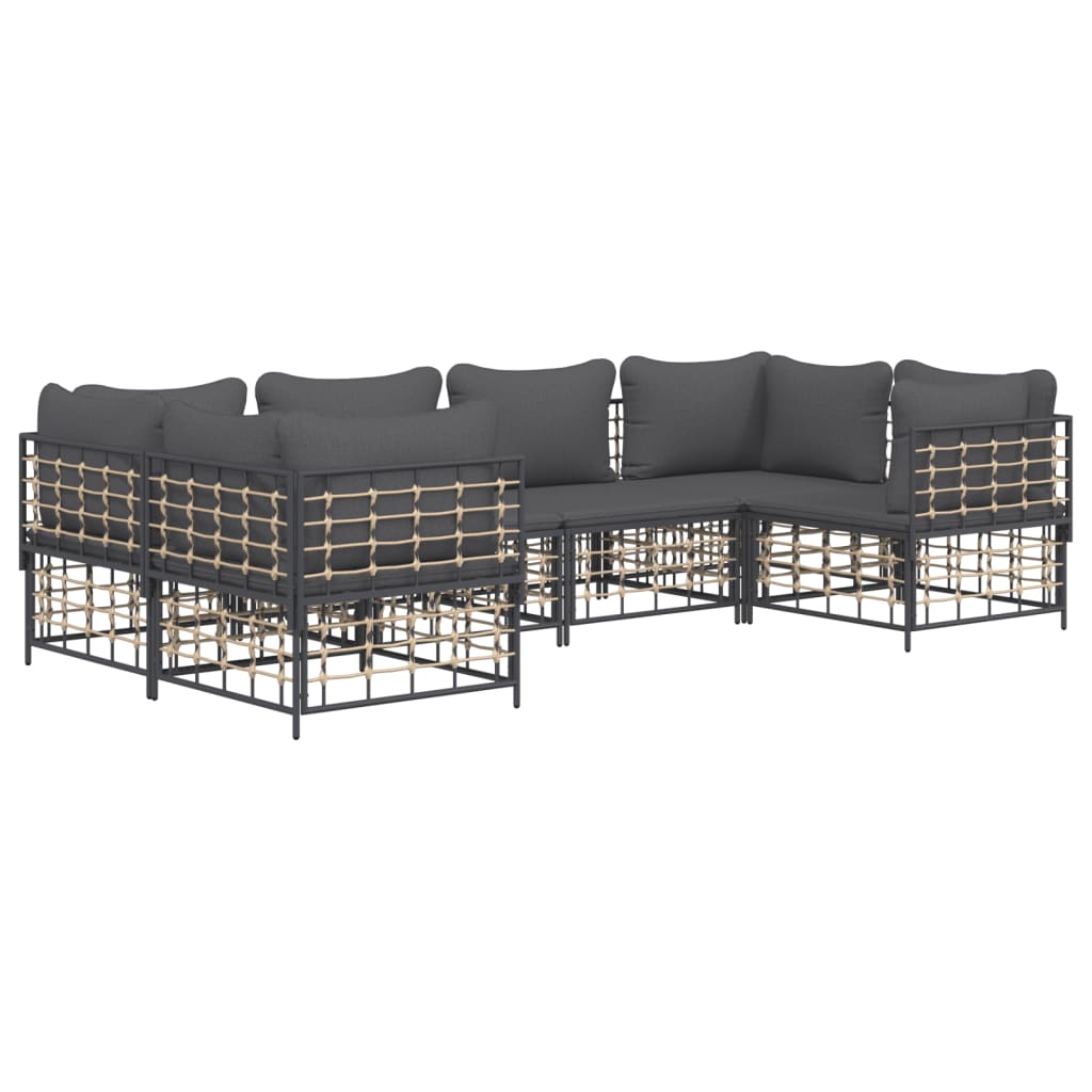 Set Divani da Giardino 6 pz con Cuscini Antracite in Polyrattan - homemem39