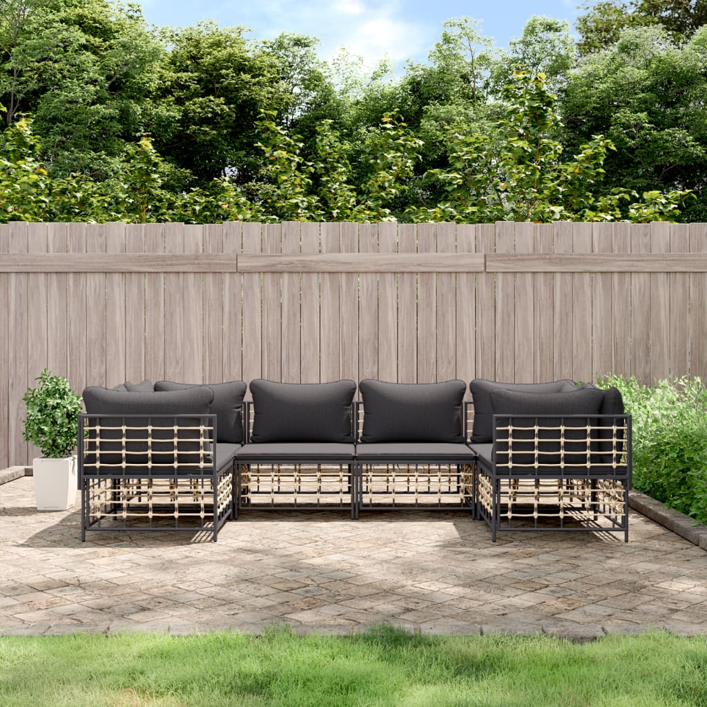 Set Divani da Giardino 6 pz con Cuscini Antracite in Polyrattan - homemem39