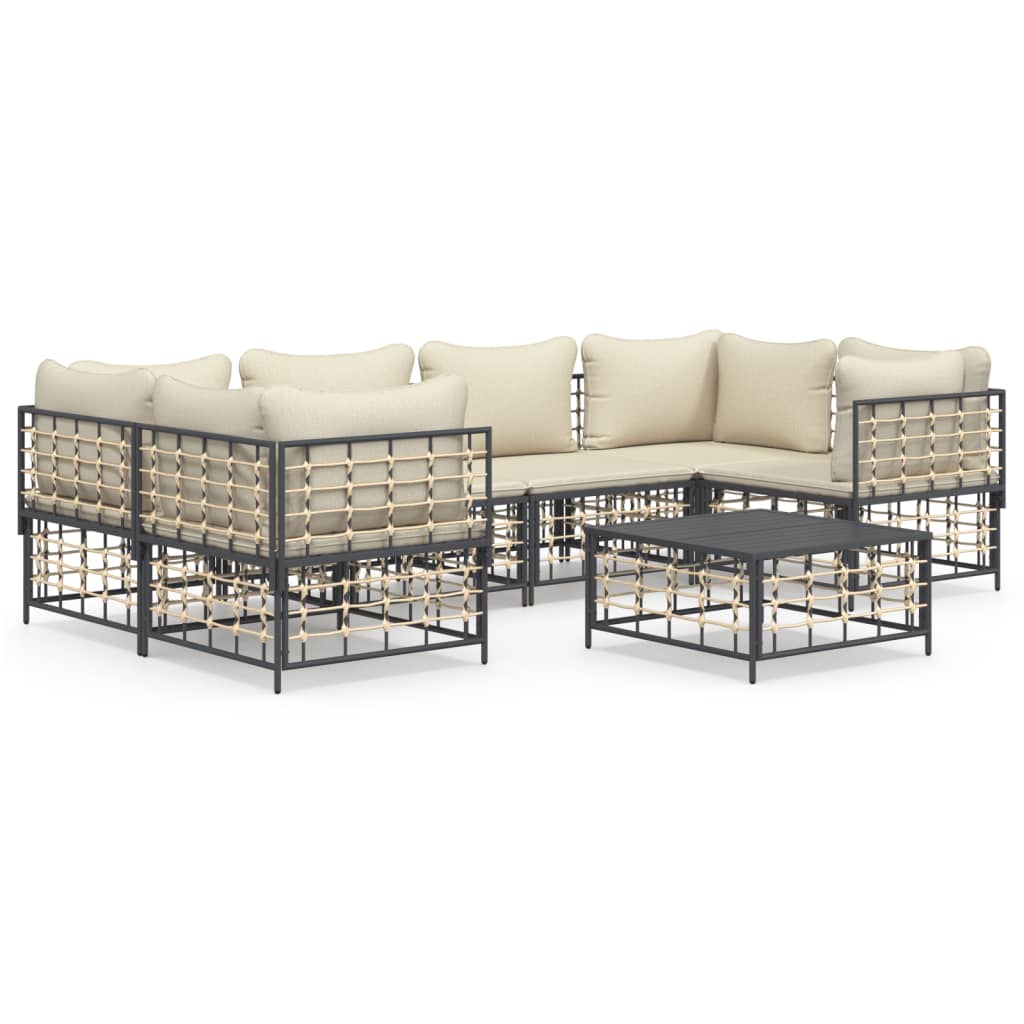 Set Divani da Giardino 7 pz con Cuscini Antracite in Polyrattan - homemem39