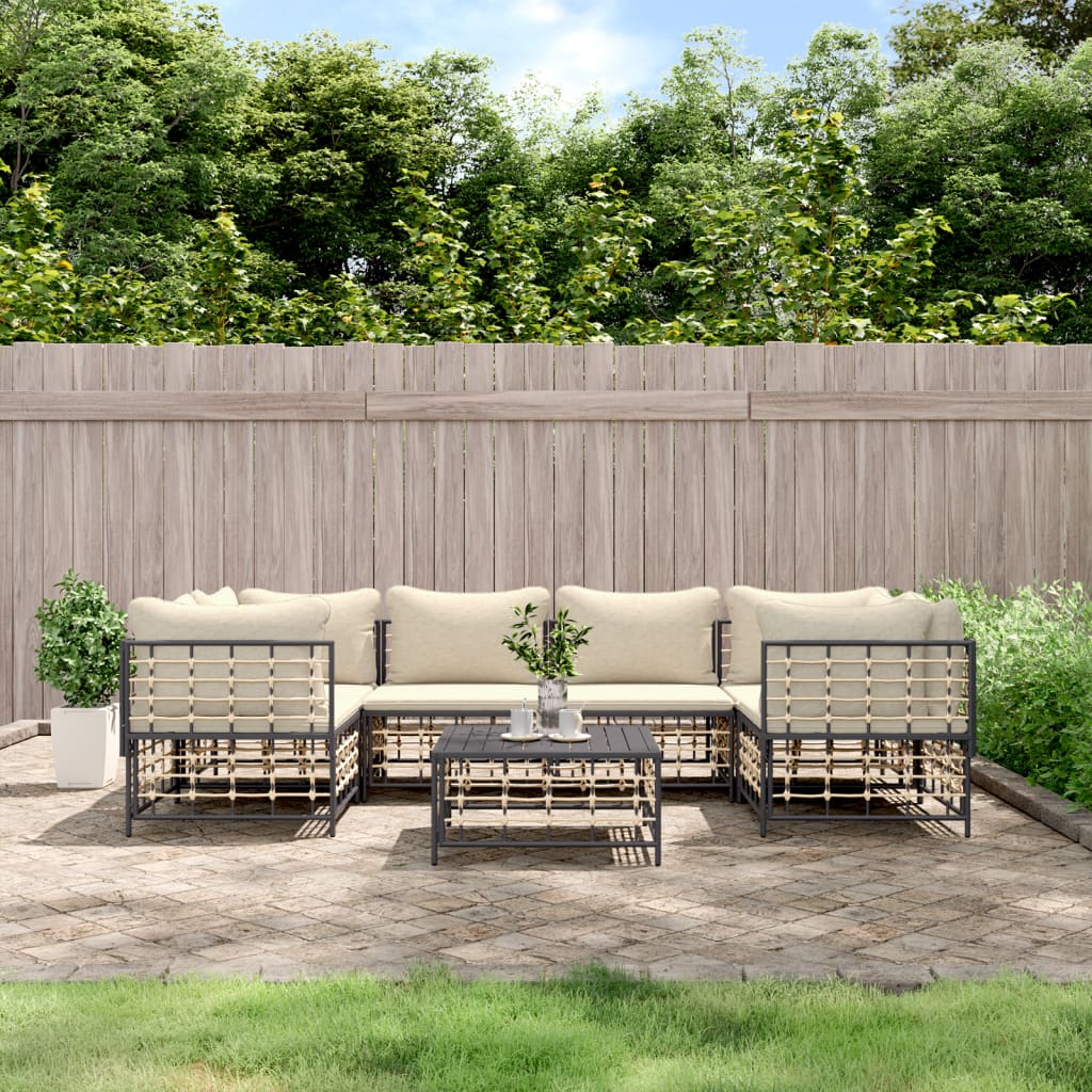 Set Divani da Giardino 7 pz con Cuscini Antracite in Polyrattan - homemem39