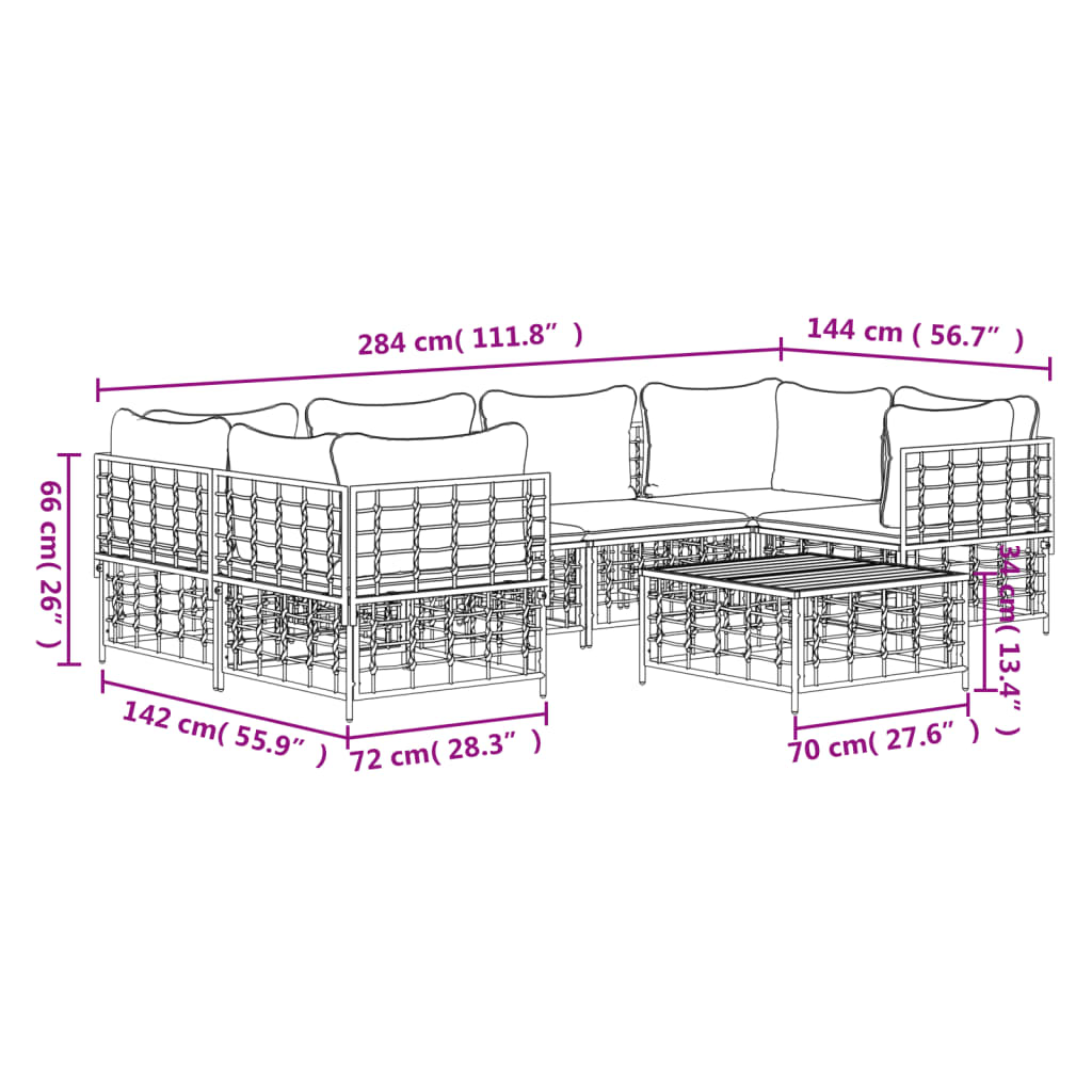 Set Divani da Giardino 7 pz con Cuscini Antracite in Polyrattan - homemem39