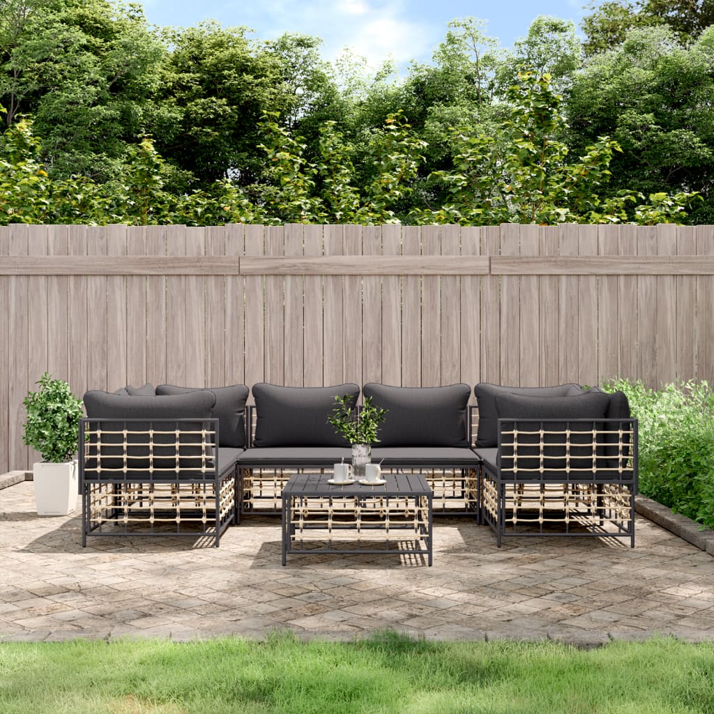 Set Divani da Giardino 7 pz con Cuscini Antracite in Polyrattan - homemem39