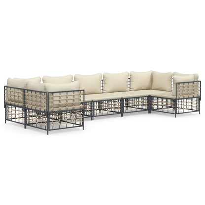 Set Divani da Giardino 7 pz con Cuscini Antracite in Polyrattan - homemem39