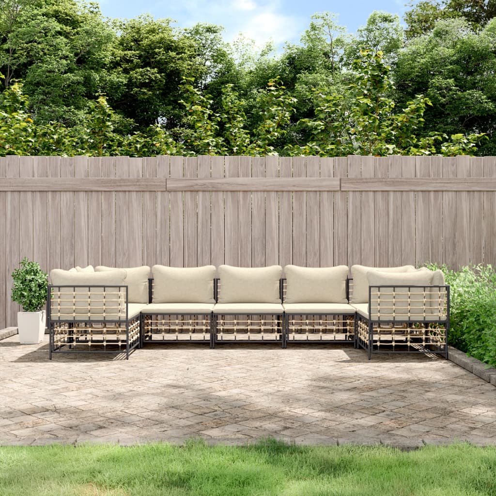 Set Divani da Giardino 7 pz con Cuscini Antracite in Polyrattan - homemem39