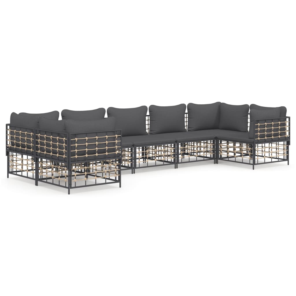 Set Divani da Giardino 7 pz con Cuscini Antracite in Polyrattan - homemem39