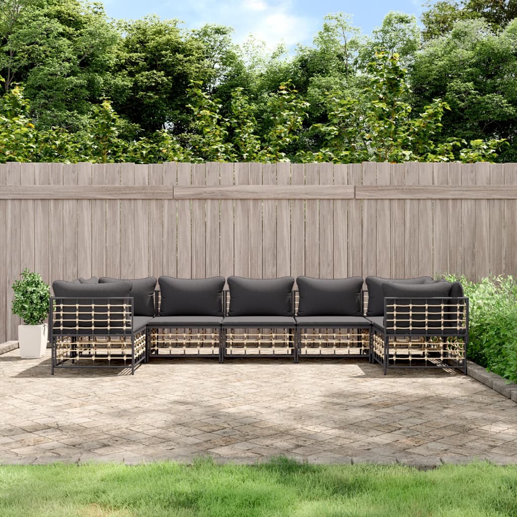 Set Divani da Giardino 7 pz con Cuscini Antracite in Polyrattan - homemem39