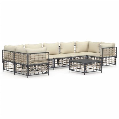 Set Divani da Giardino 8 pz con Cuscini Antracite in Polyrattan - homemem39