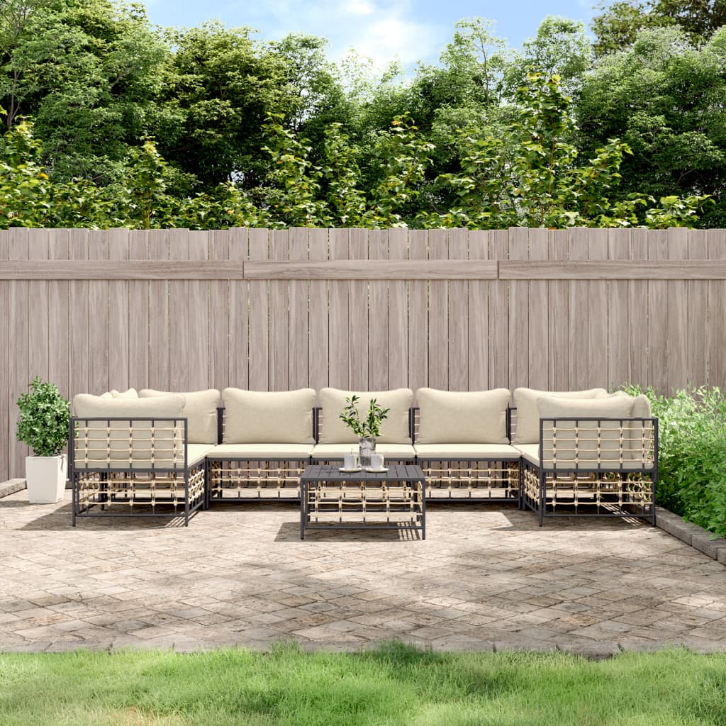 Set Divani da Giardino 8 pz con Cuscini Antracite in Polyrattan - homemem39