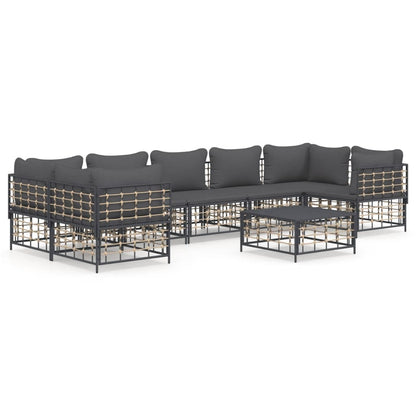 Set Divani da Giardino 8 pz con Cuscini Antracite in Polyrattan - homemem39