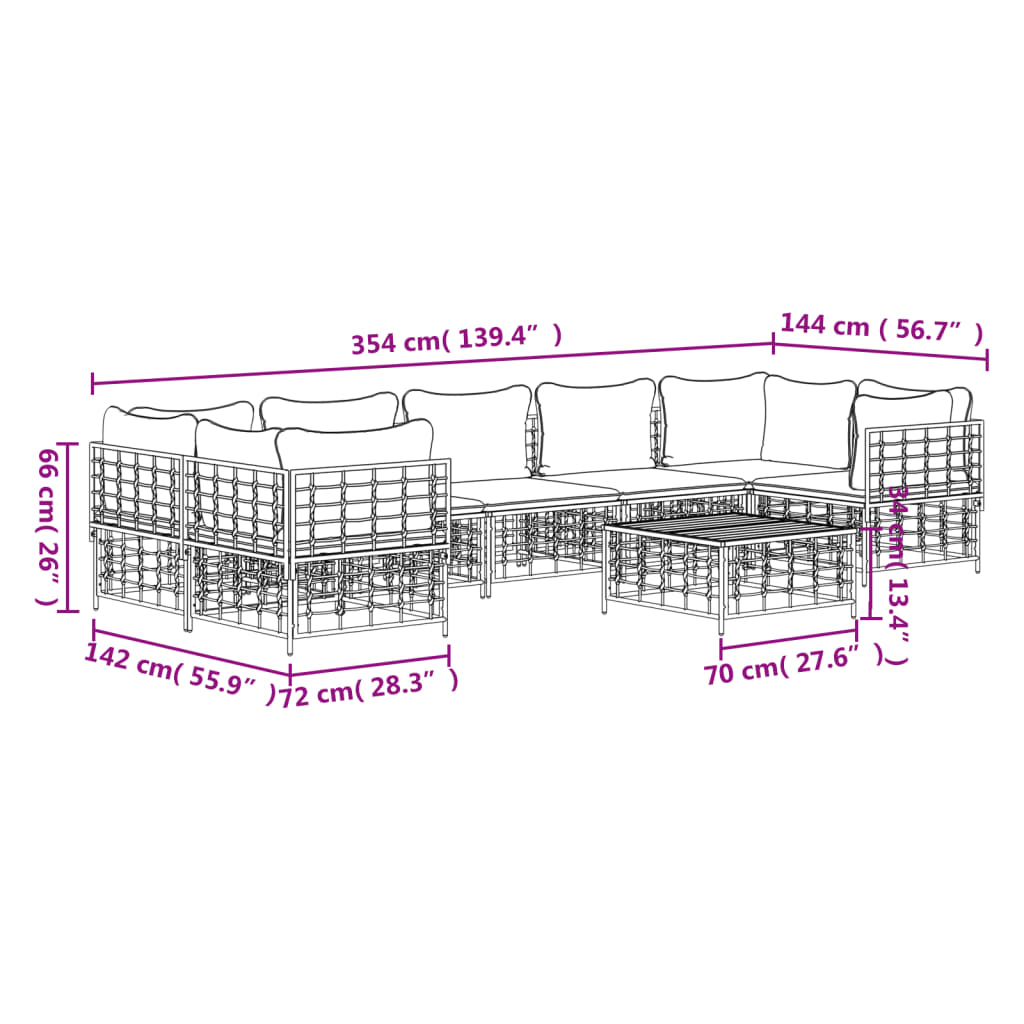 Set Divani da Giardino 8 pz con Cuscini Antracite in Polyrattan - homemem39