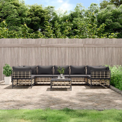 Set Divani da Giardino 8 pz con Cuscini Antracite in Polyrattan - homemem39