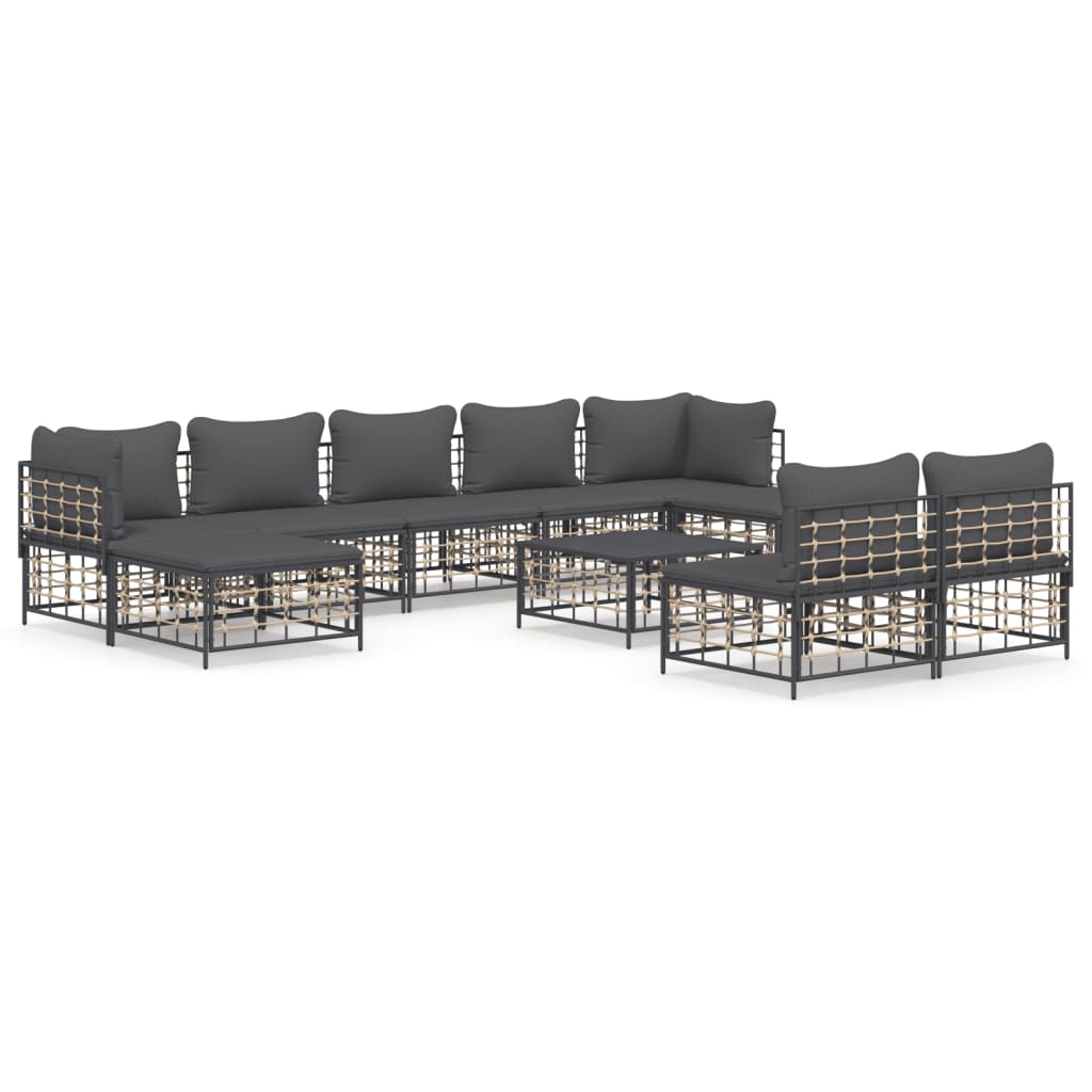 Set Divani da Giardino 10pz con Cuscini Antracite in Polyrattan - homemem39