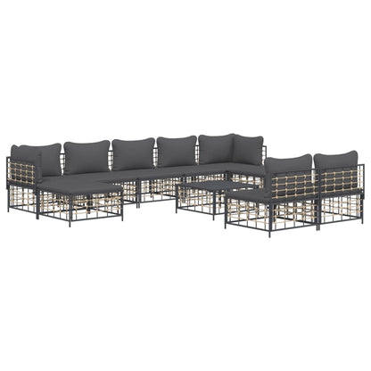 Set Divani da Giardino 10pz con Cuscini Antracite in Polyrattan - homemem39