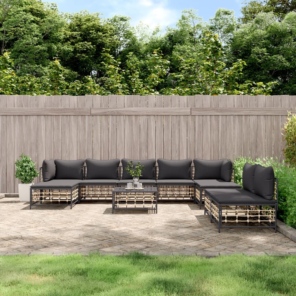 Set Divani da Giardino 10pz con Cuscini Antracite in Polyrattan - homemem39