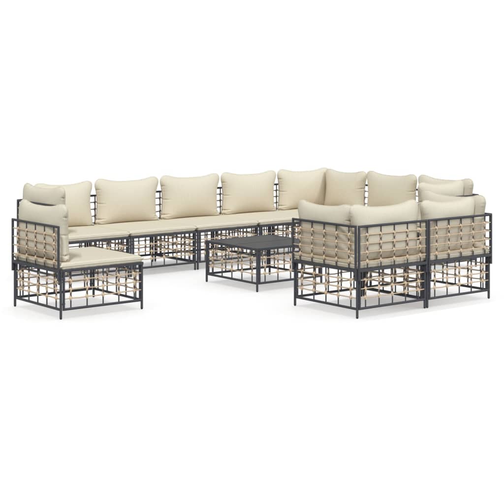 Set Divani da Giardino 11pz con Cuscini in Polyrattan Antracite - homemem39