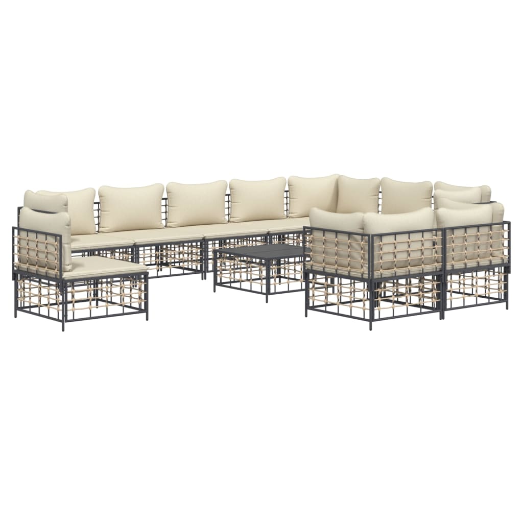 Set Divani da Giardino 11pz con Cuscini in Polyrattan Antracite - homemem39