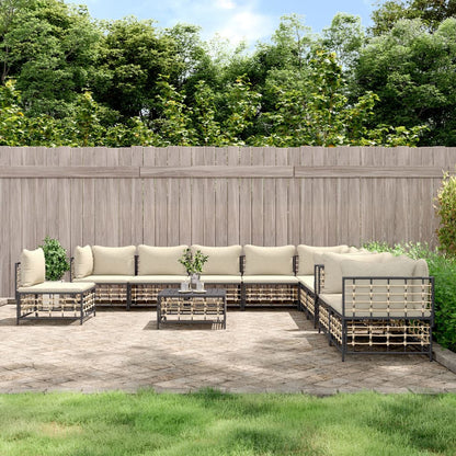 Set Divani da Giardino 11pz con Cuscini in Polyrattan Antracite - homemem39