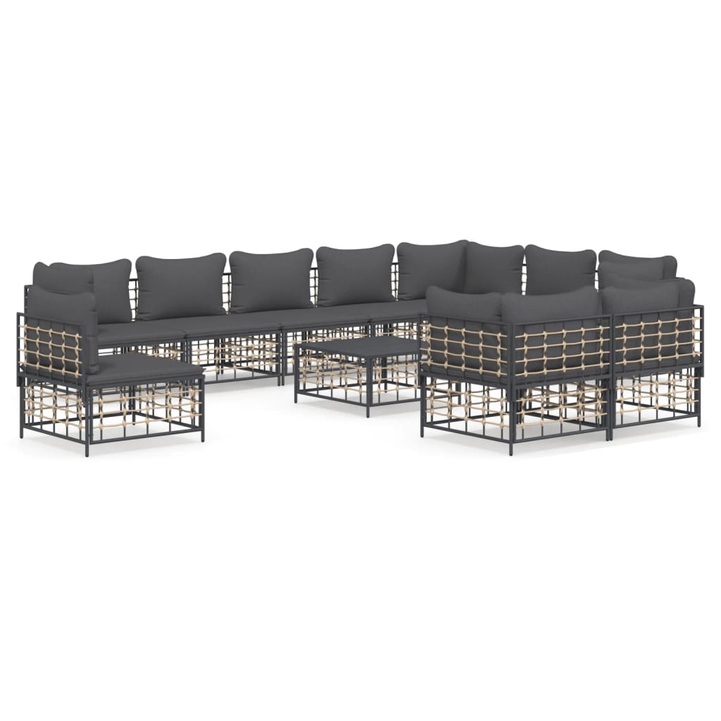 Set Divani da Giardino 11pz con Cuscini in Polyrattan Antracite - homemem39