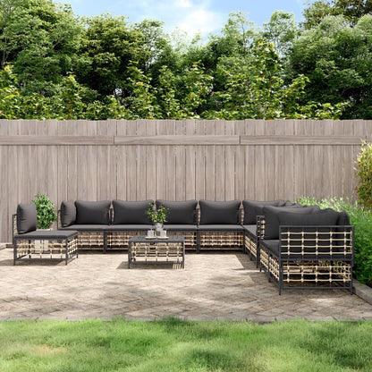 Set Divani da Giardino 11pz con Cuscini in Polyrattan Antracite - homemem39