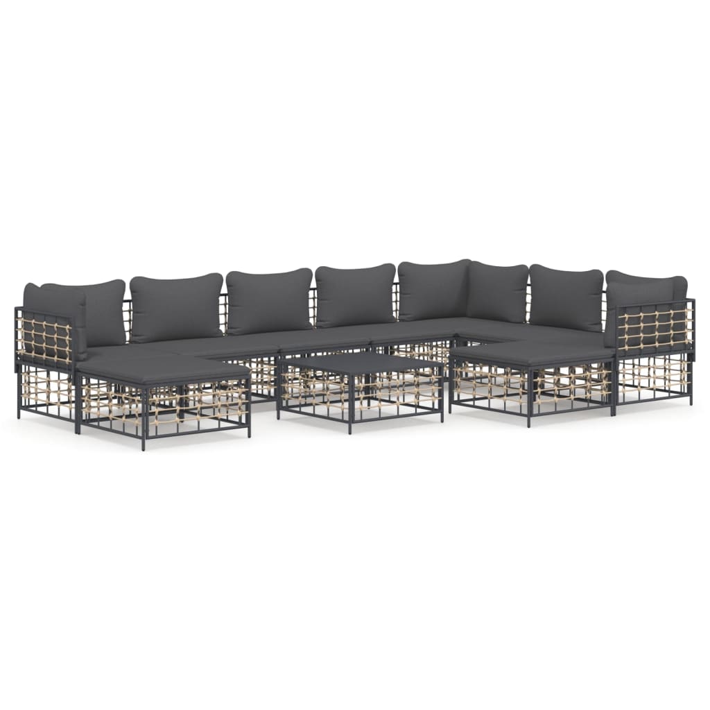 Set Divani da Giardino 10pz con Cuscini Antracite in Polyrattan - homemem39