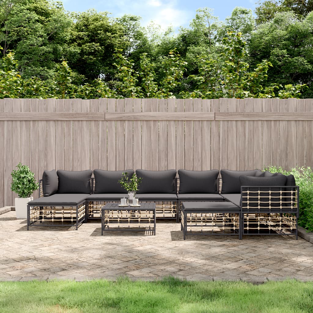 Set Divani da Giardino 10pz con Cuscini Antracite in Polyrattan - homemem39