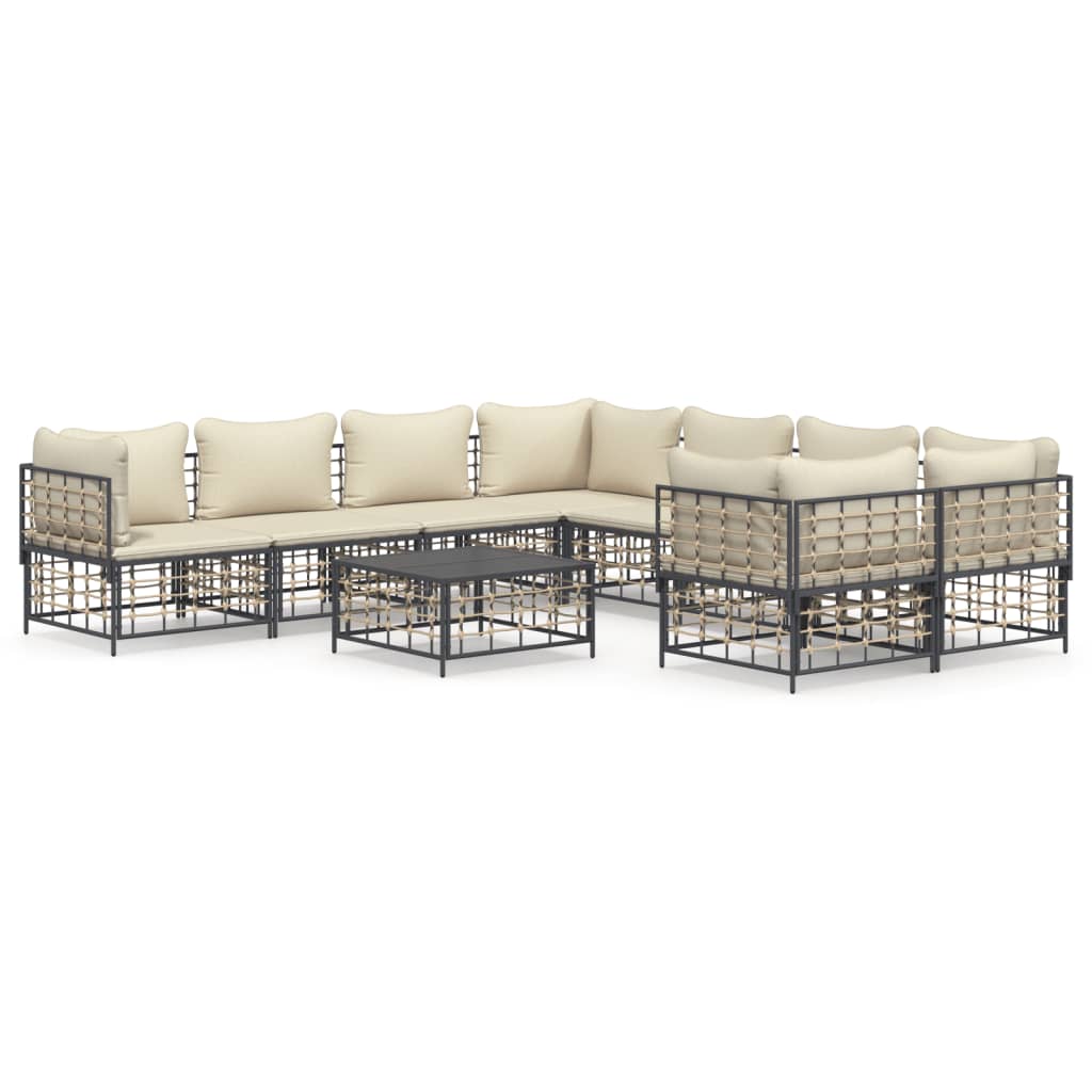 Set Divani da Giardino 9 pz con Cuscini Antracite in Polyrattan - homemem39