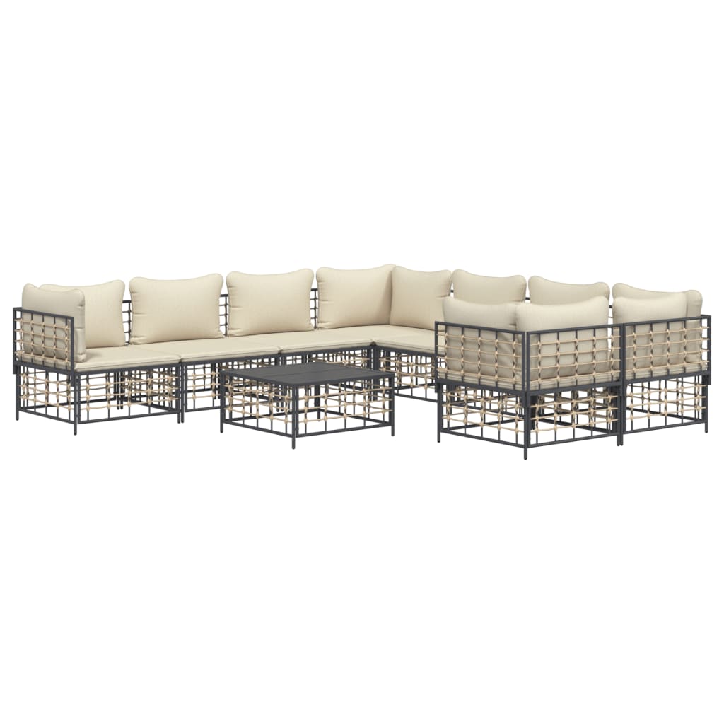 Set Divani da Giardino 9 pz con Cuscini Antracite in Polyrattan - homemem39