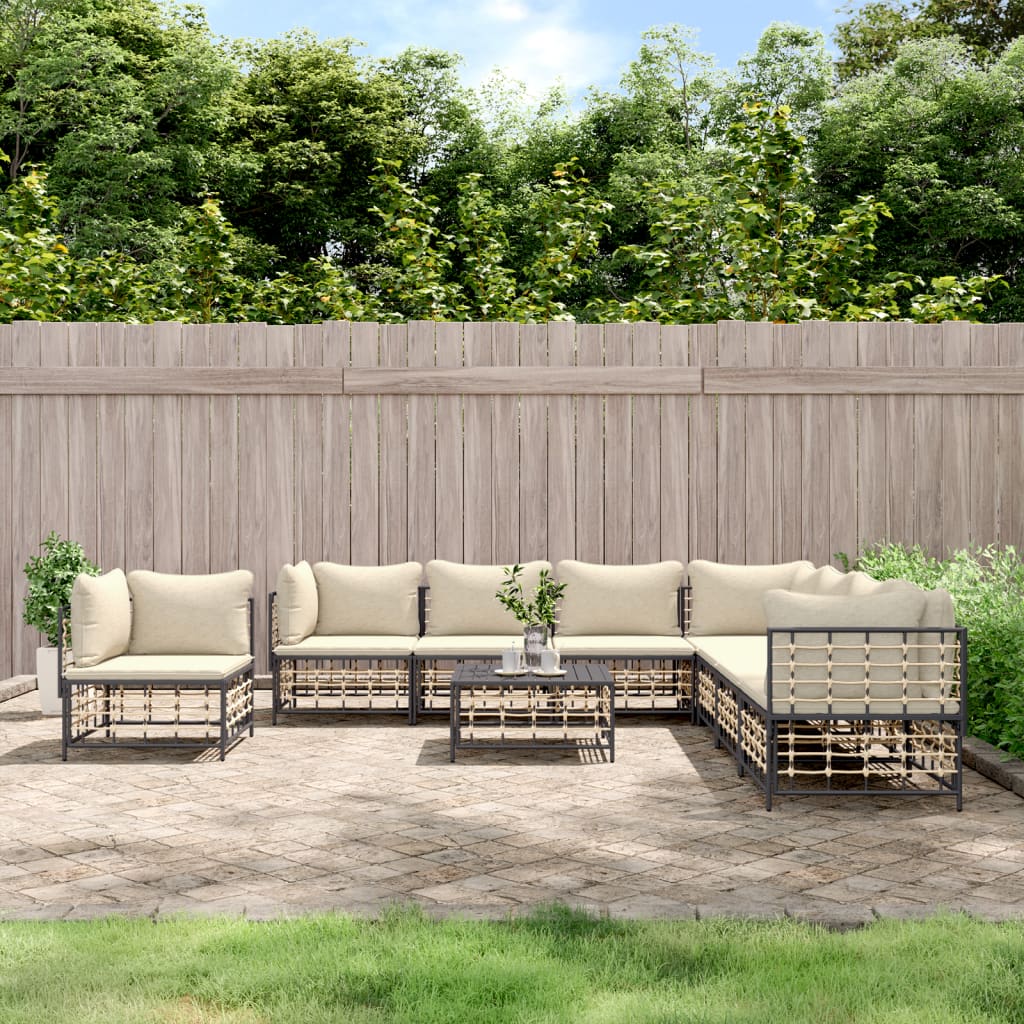 Set Divani da Giardino 9 pz con Cuscini Antracite in Polyrattan - homemem39