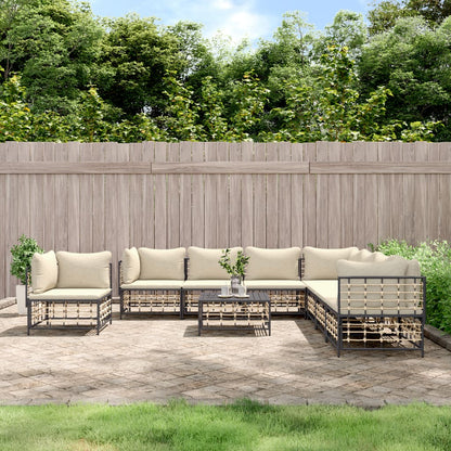 Set Divani da Giardino 9 pz con Cuscini Antracite in Polyrattan - homemem39