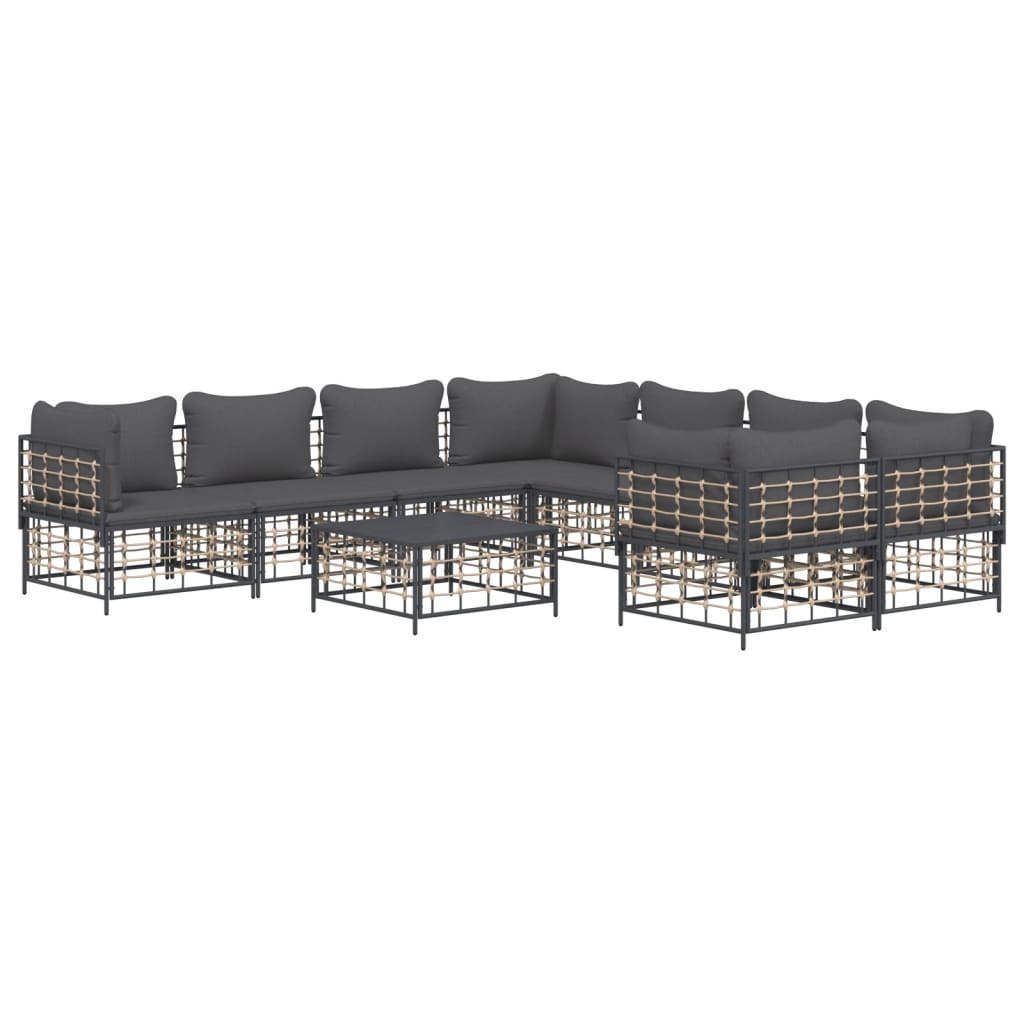 Set Divani da Giardino 9 pz con Cuscini Antracite in Polyrattan - homemem39