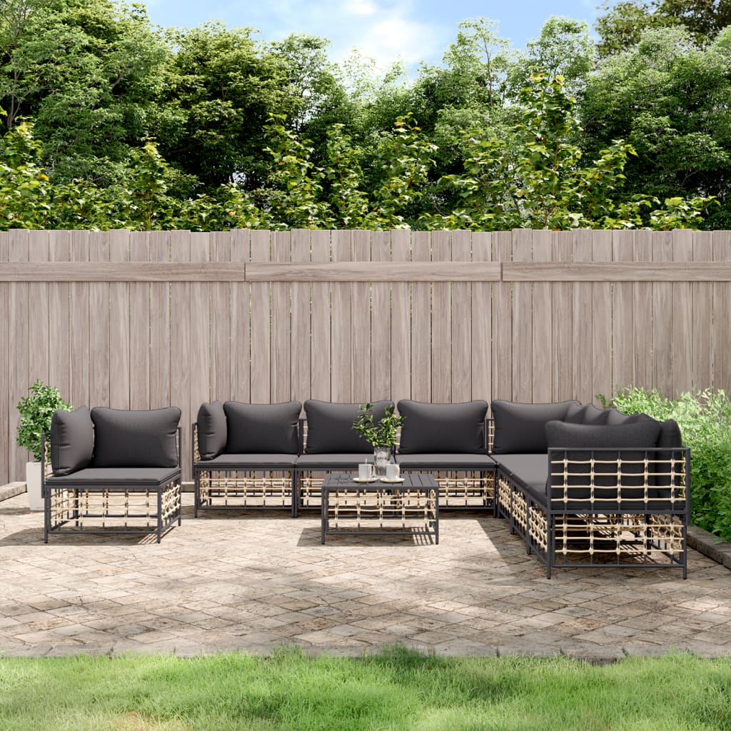 Set Divani da Giardino 9 pz con Cuscini Antracite in Polyrattan - homemem39