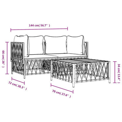 Set Salotto da Giardino 3 pz con Cuscini in Acciaio Bianco - homemem39