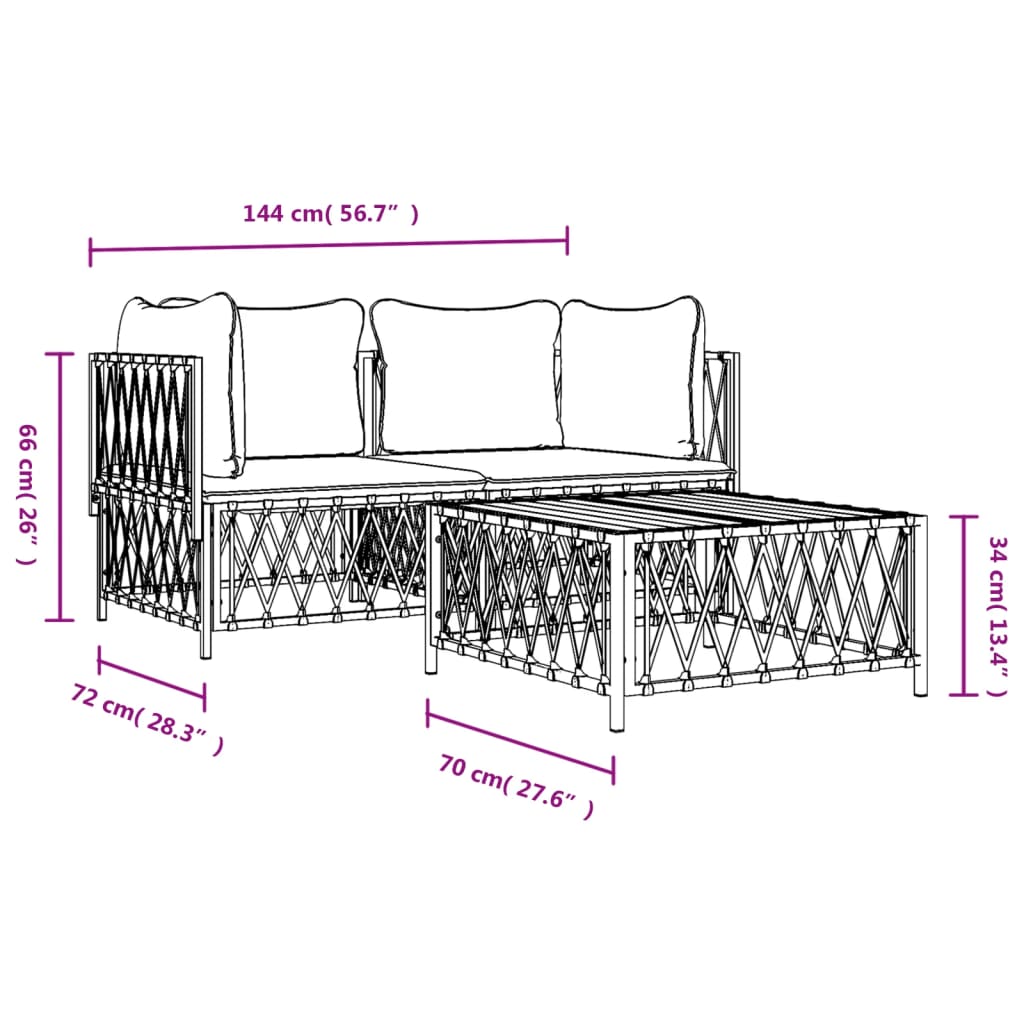 Set Salotto da Giardino 3 pz con Cuscini in Acciaio Antracite - homemem39