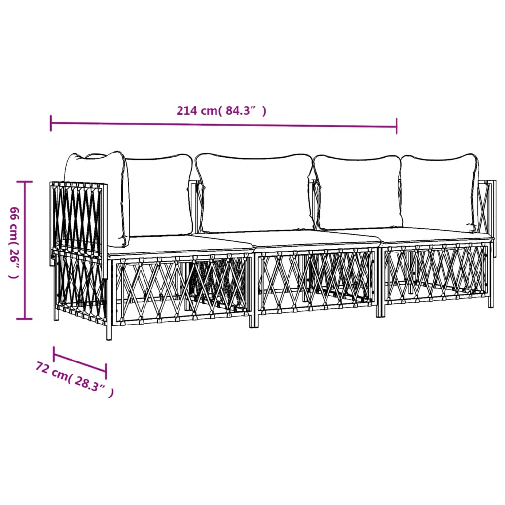 Set Salotto da Giardino 3 pz con Cuscini in Acciaio Bianco - homemem39