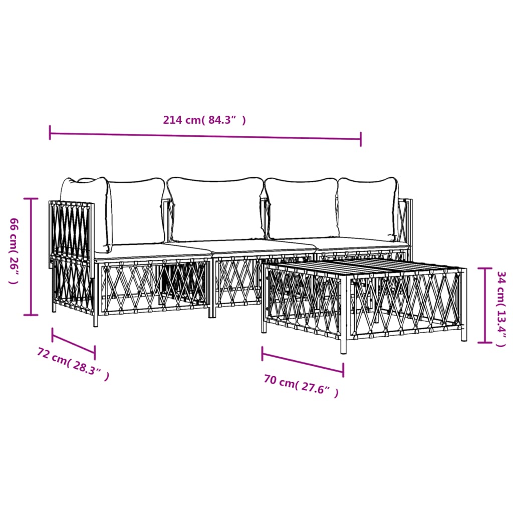 Set Salotto da Giardino 4 pz con Cuscini in Acciaio Antracite - homemem39