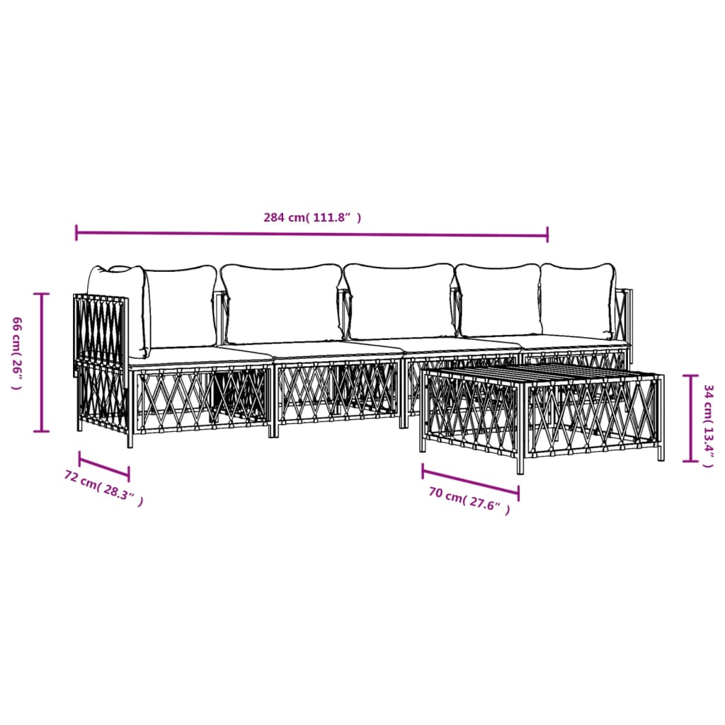 Set Salotto da Giardino 5 pz con Cuscini in Acciaio Antracite - homemem39