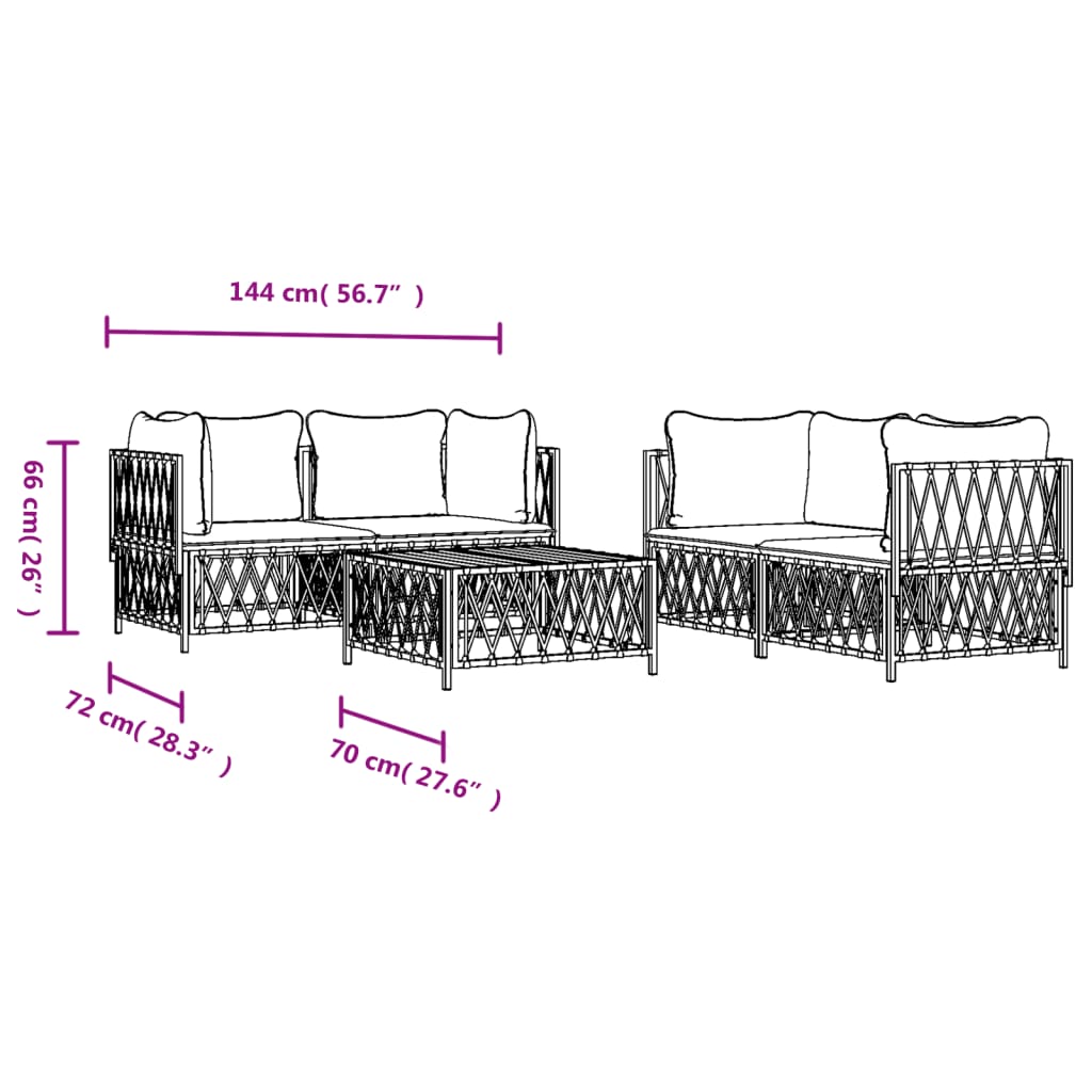 Set Salotto da Giardino 5 pz con Cuscini in Acciaio Bianco - homemem39