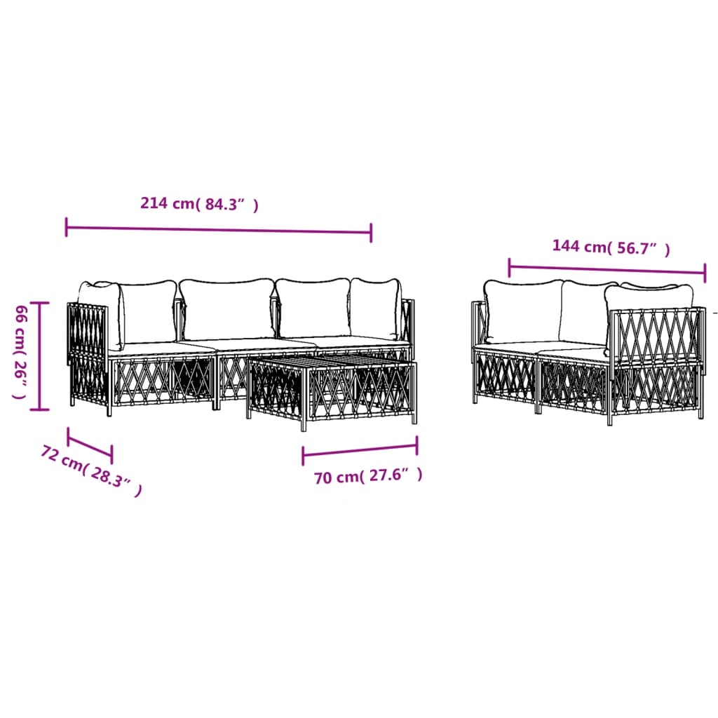 Set Salotto da Giardino 6 pz con Cuscini in Acciaio Bianco - homemem39