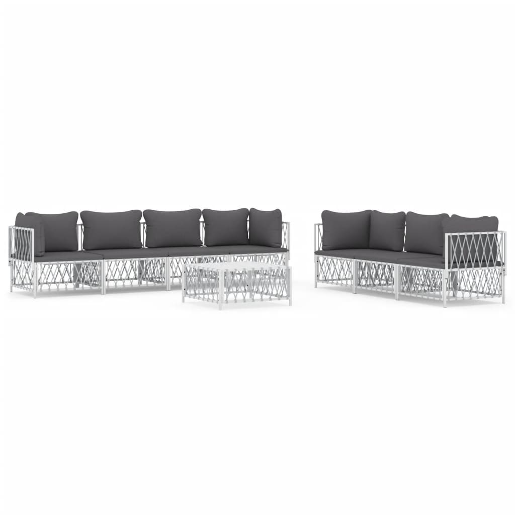 Set Salotto da Giardino 8 pz con Cuscini in Acciaio Bianco - homemem39