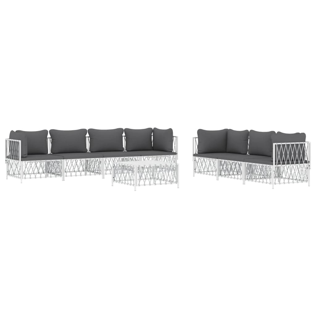 Set Salotto da Giardino 8 pz con Cuscini in Acciaio Bianco - homemem39