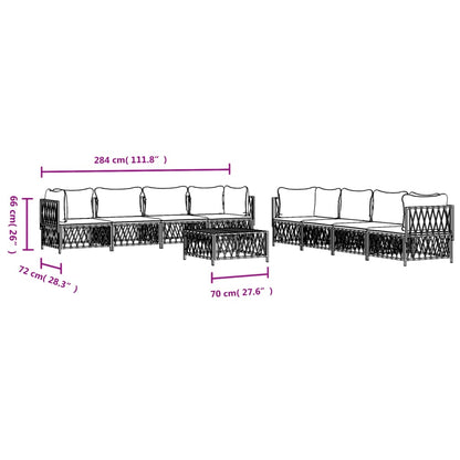 Set Salotto da Giardino 9 pz con Cuscini in Acciaio Bianco - homemem39