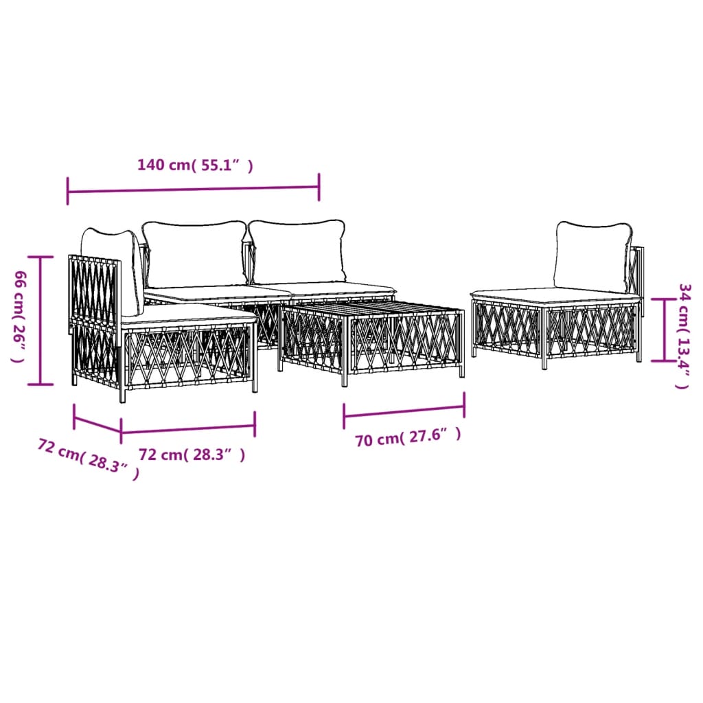 Set Salotto da Giardino 5 pz con Cuscini in Acciaio Bianco - homemem39