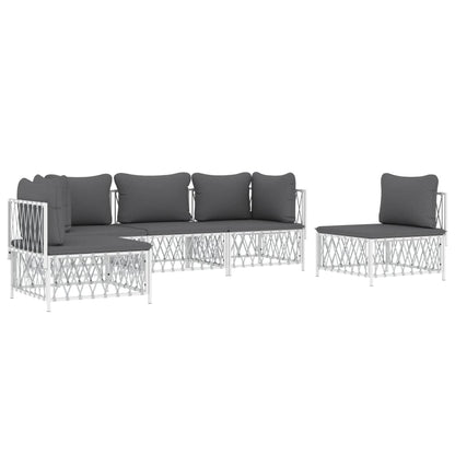 Set Salotto da Giardino 5 pz con Cuscini in Acciaio Bianco - homemem39