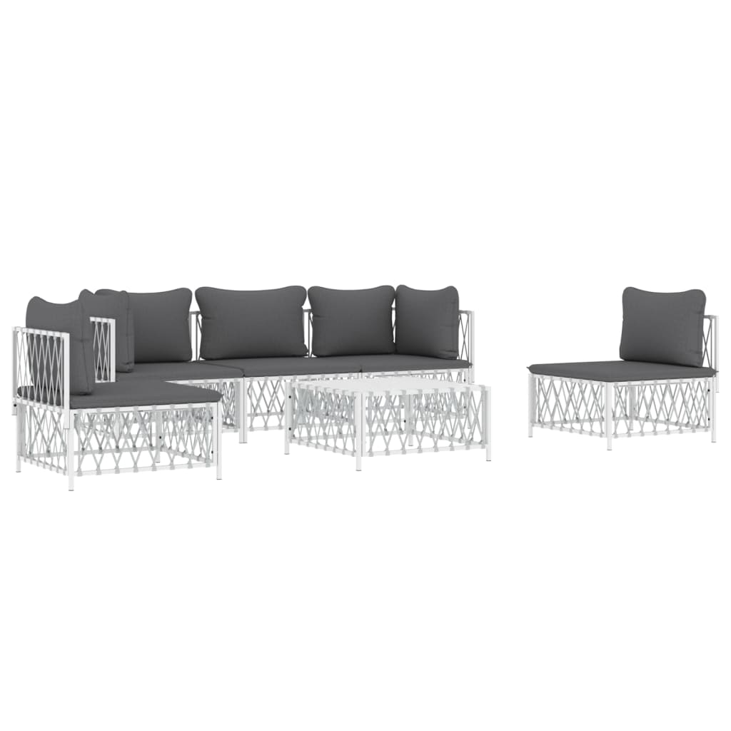 Set Salotto da Giardino 6 pz con Cuscini in Acciaio Bianco - homemem39