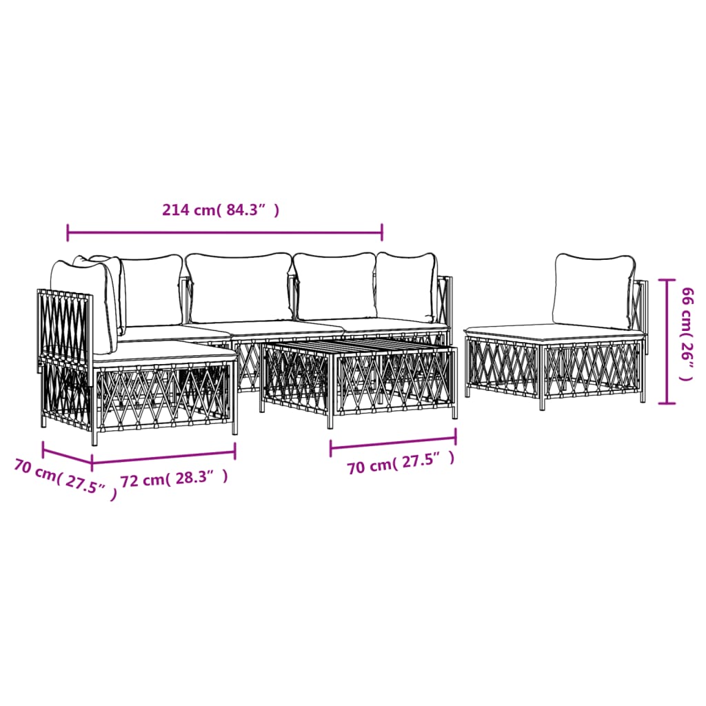 Set Salotto da Giardino 6 pz con Cuscini in Acciaio Bianco - homemem39