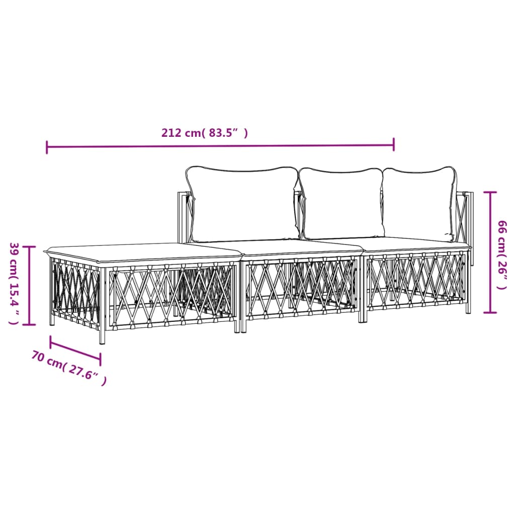 Set Salotto da Giardino 3 pz con Cuscini in Acciaio Bianco - homemem39