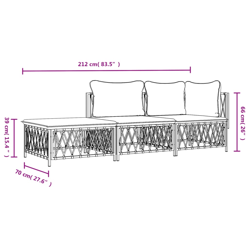 Set Salotto da Giardino 3 pz con Cuscini in Acciaio Antracite - homemem39