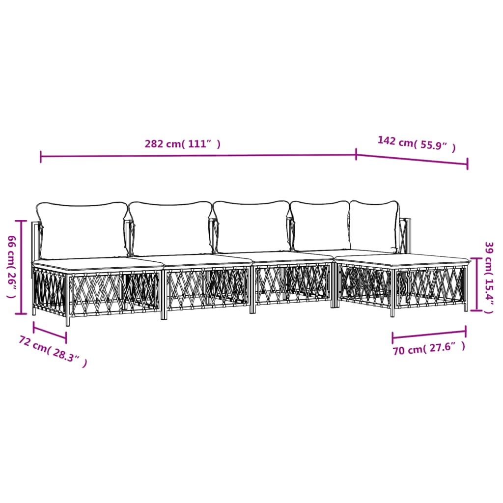 Set Salotto da Giardino 5 pz con Cuscini in Acciaio Antracite - homemem39