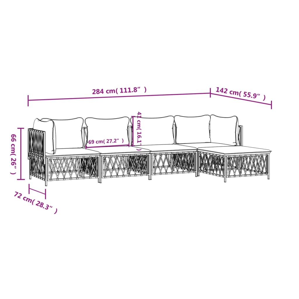 Set Salotto da Giardino 5 pz con Cuscini in Acciaio Bianco - homemem39