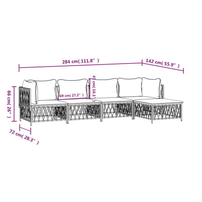 Set Salotto da Giardino 5 pz con Cuscini in Acciaio Bianco - homemem39